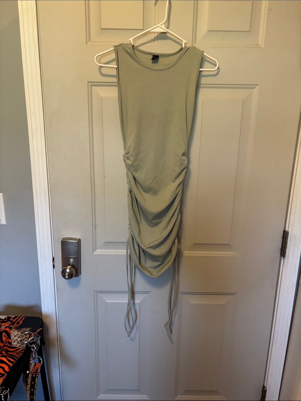SHEIN Sage Green Sleeveless Ruched Mini Dress